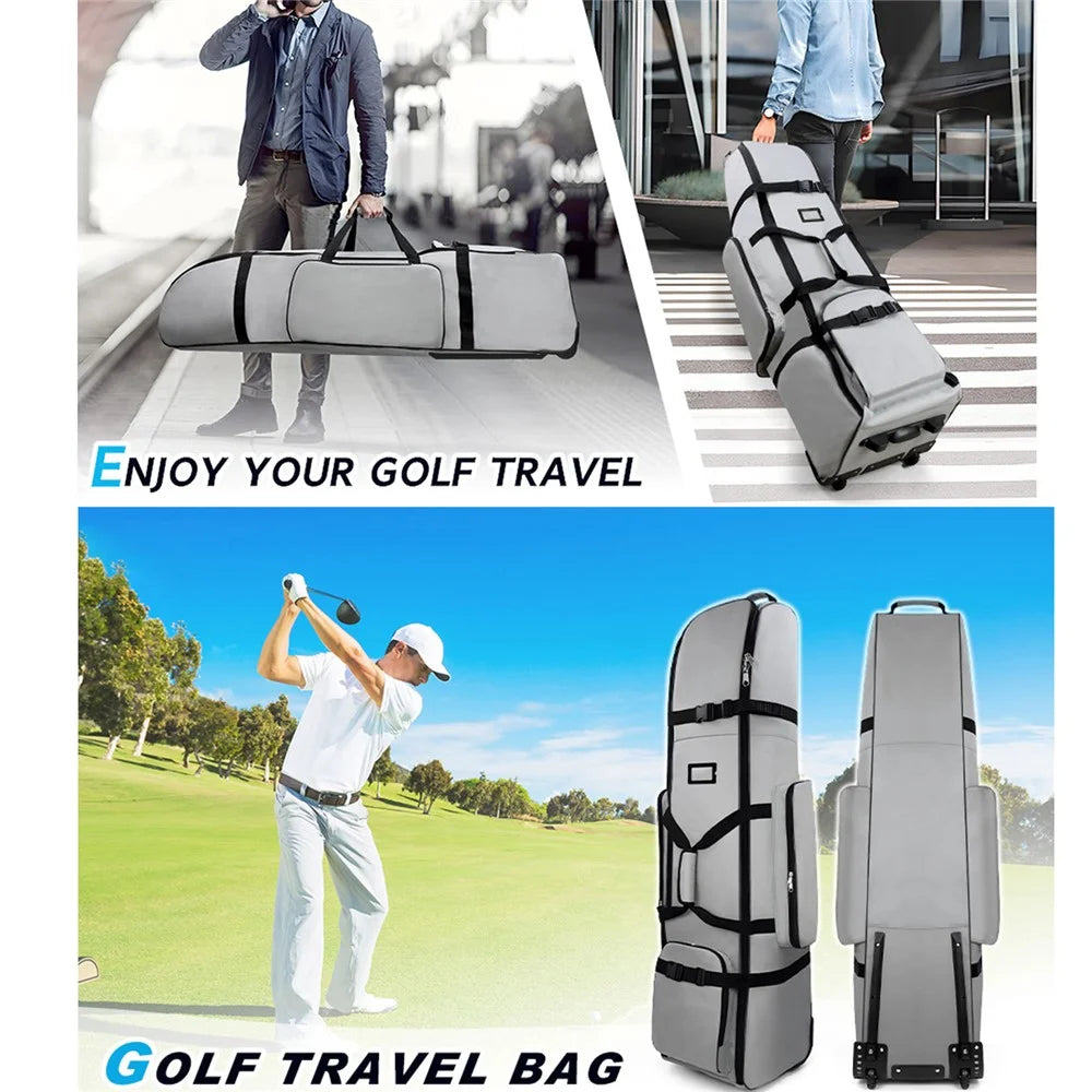 JE521 Portable Golf Travel Bag Waterproof 900D Polyester Golf Club Carrier with Wheels - Grey - 4