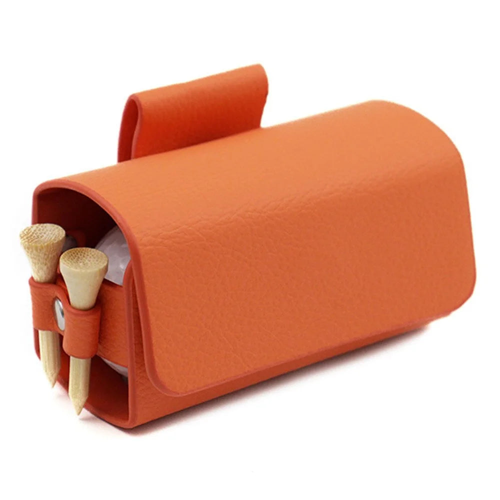 JU328 Magnet Closure Outdoor Golf Mini Waist Pouch 2 Balls Holder Portable PU Leather Bag - Orange - 1