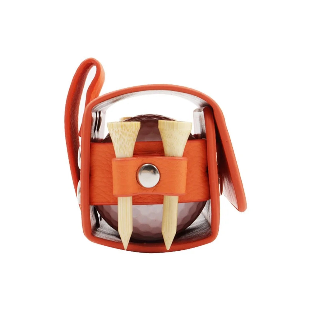 JU328 Magnet Closure Outdoor Golf Mini Waist Pouch 2 Balls Holder Portable PU Leather Bag - Orange - 4