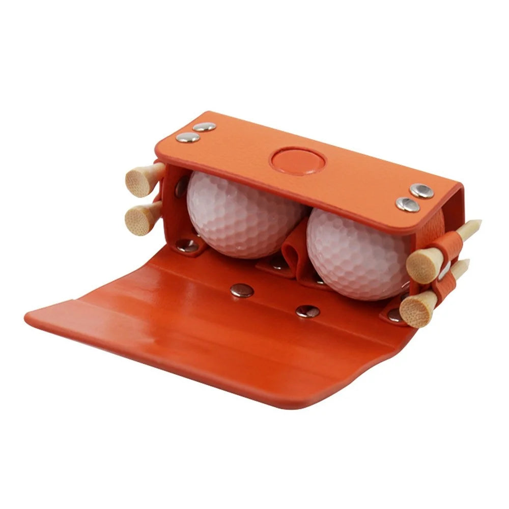 JU328 Magnet Closure Outdoor Golf Mini Waist Pouch 2 Balls Holder Portable PU Leather Bag - Orange - 6