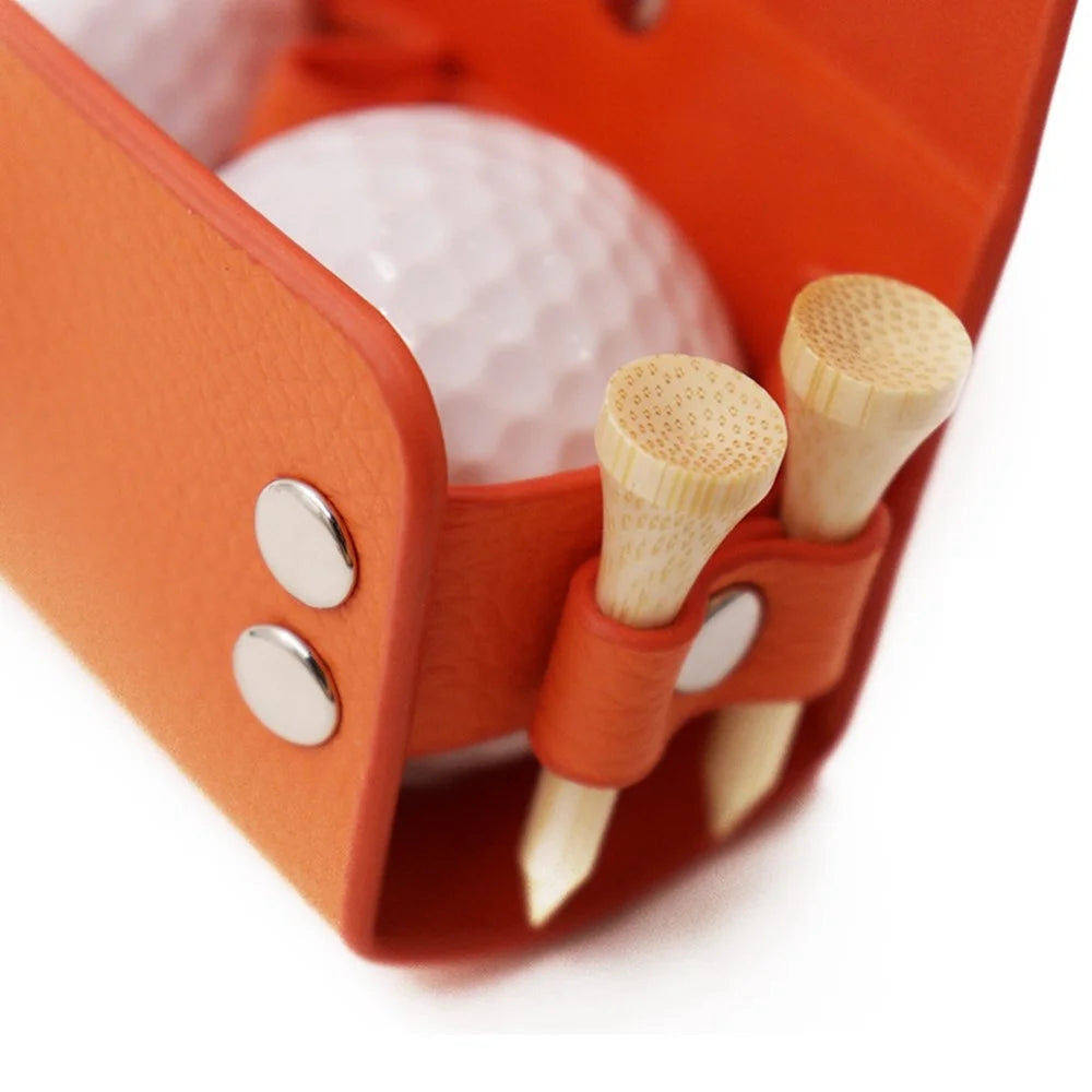 JU328 Magnet Closure Outdoor Golf Mini Waist Pouch 2 Balls Holder Portable PU Leather Bag - Orange - 7