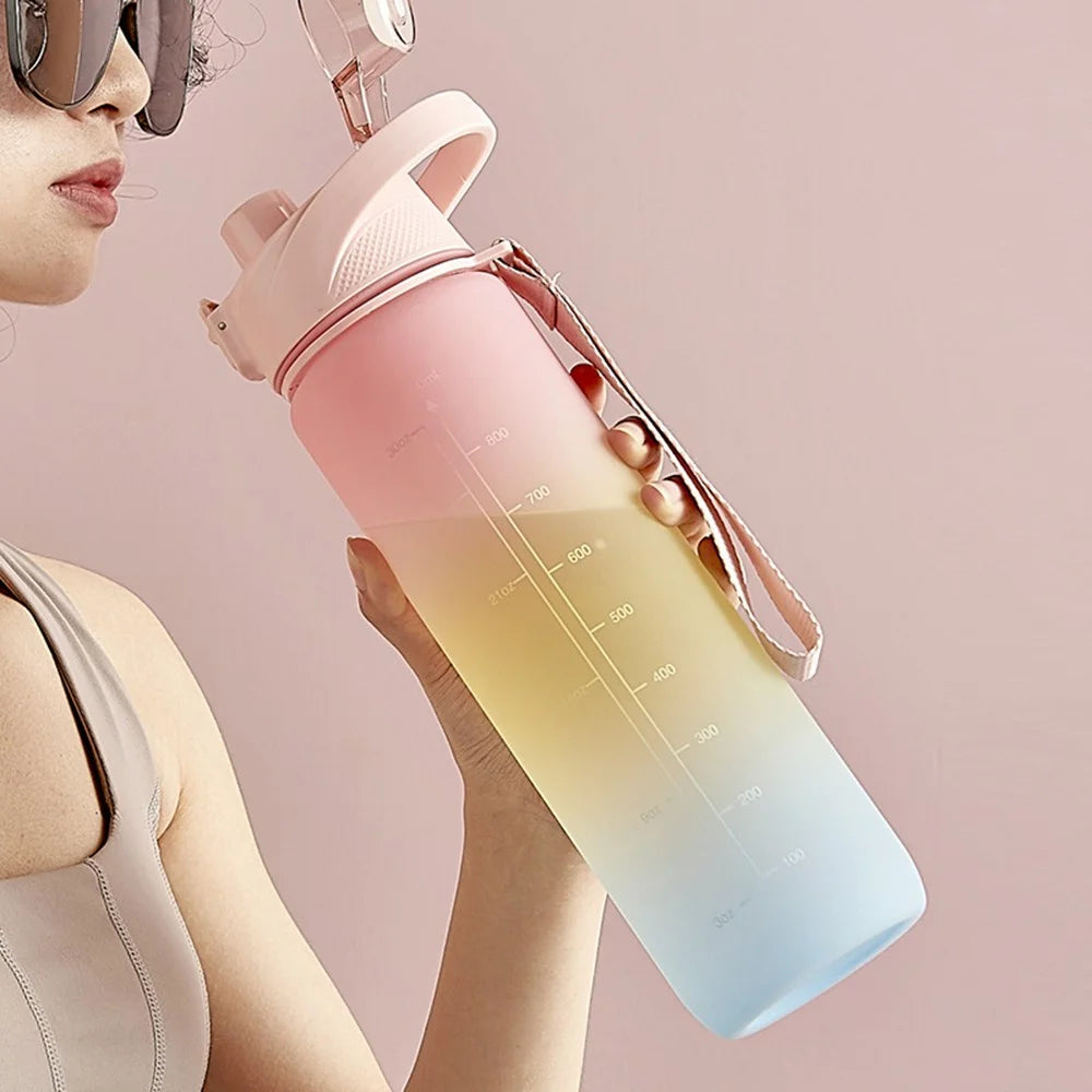 Summer Outdoor Sports PC Water Bottle 1000ml Large Capacity Portable Space Cup (BPA Free, No FDA) - Grey - 3
