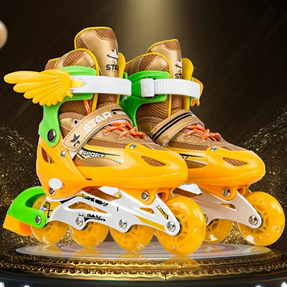 1 Pair Children Full Flash 8 Wheels Roller Skates Skating Shoes with Helmet and Protective Gear , Size M - Gold - 1