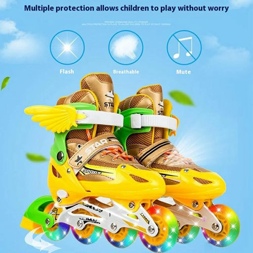1 Pair Children Full Flash 8 Wheels Roller Skates Skating Shoes with Helmet and Protective Gear , Size M - Gold - 2