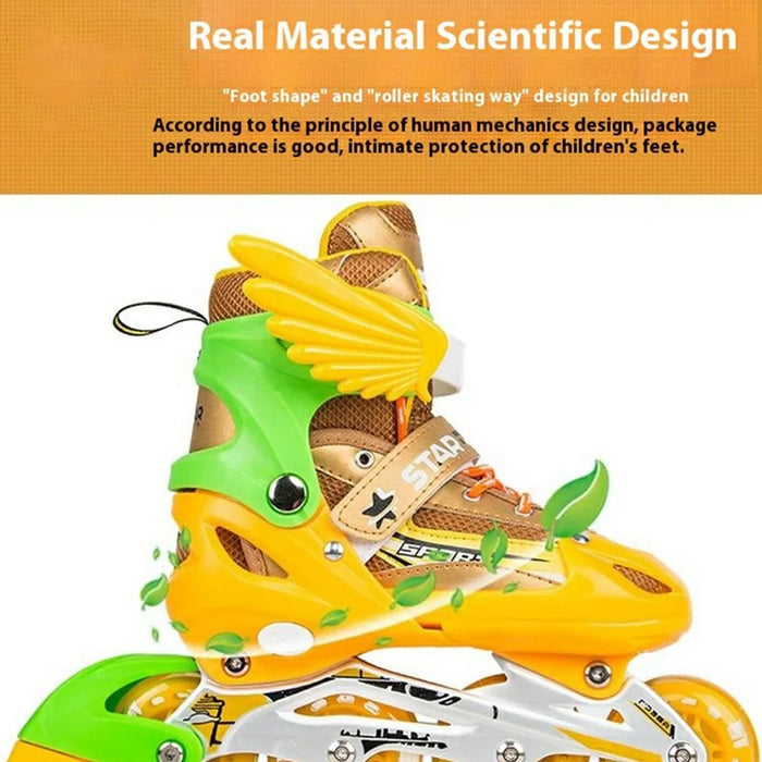 1 Pair Children Full Flash 8 Wheels Roller Skates Skating Shoes with Helmet and Protective Gear , Size M - Gold - 3