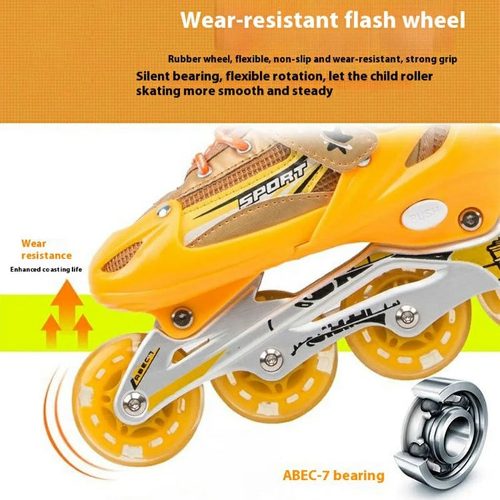 1 Pair Children Full Flash 8 Wheels Roller Skates Skating Shoes with Helmet and Protective Gear , Size M - Gold - 4