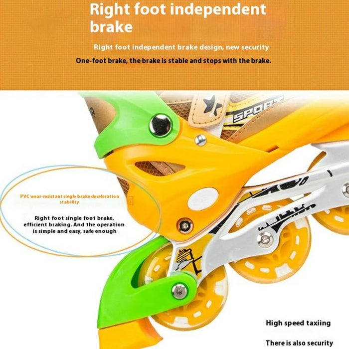 1 Pair Children Full Flash 8 Wheels Roller Skates Skating Shoes with Helmet and Protective Gear , Size M - Gold - 5