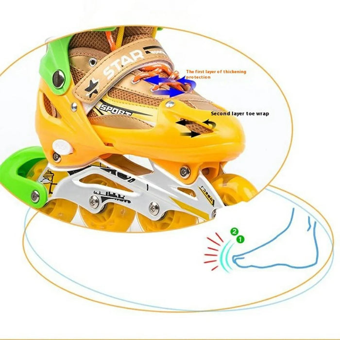 1 Pair Children Full Flash 8 Wheels Roller Skates Skating Shoes with Helmet and Protective Gear , Size M - Gold - 6