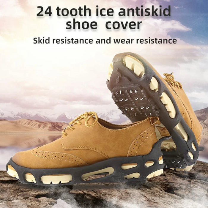 24 Teeth Ice Cleats Winter Outdoor Anti Slip Shoe Covers Traction Grips for Snow / Ice / Mud , Black Size L - 3