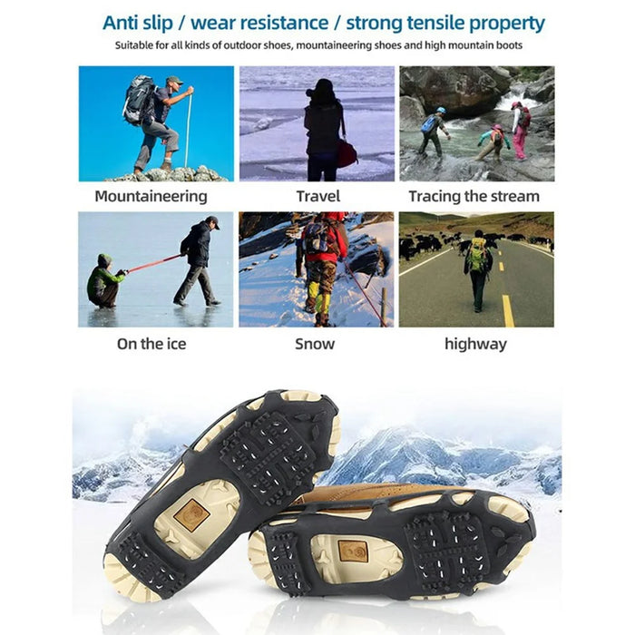 24 Teeth Ice Cleats Winter Outdoor Anti Slip Shoe Covers Traction Grips for Snow / Ice / Mud , Black Size L - 4