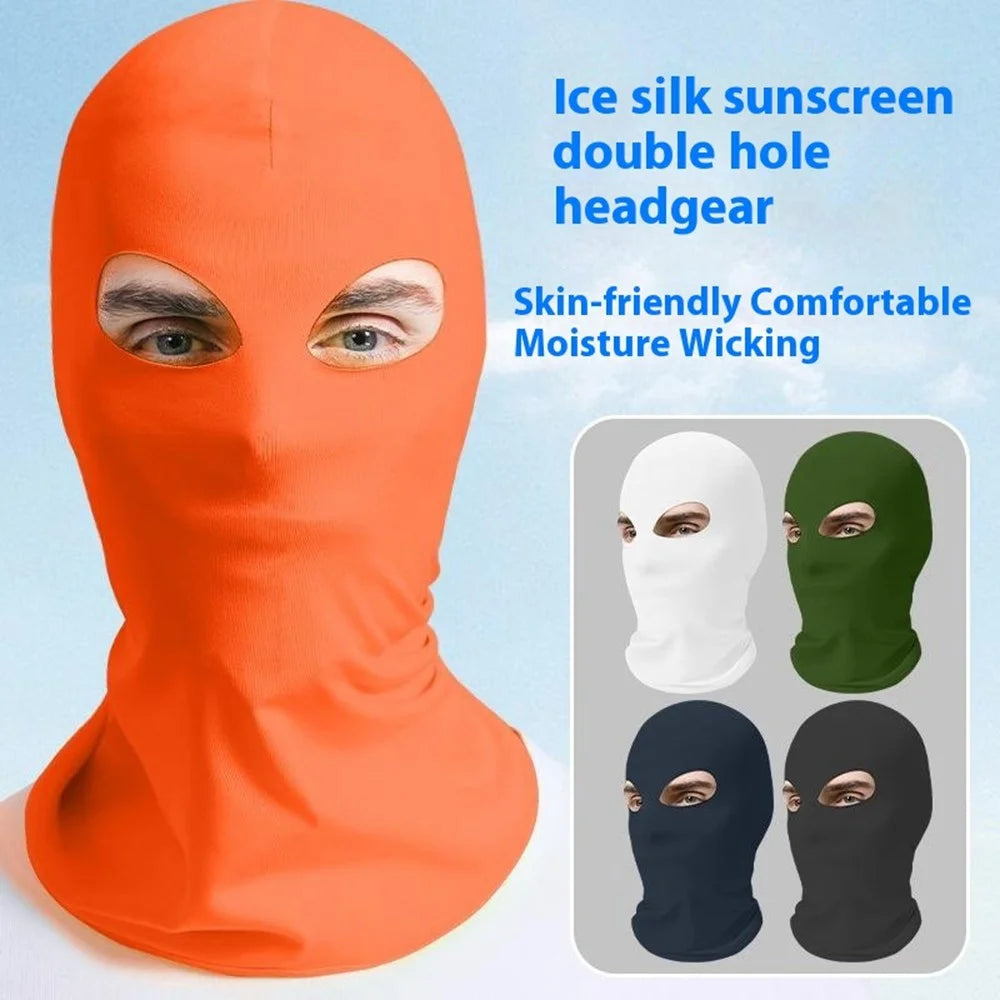Dual Hole Breathable Cycling Mask Motorcycle Helmet Liner Quick-Dry Balaclava Sun Protection Ice Silk Hood - Black - 3