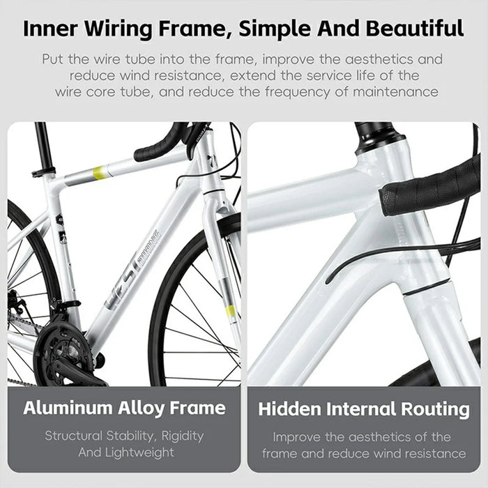 WEST BIKING JX100 700C Road Bike Lightweight Aluminum Alloy Disc Brake Bicycle for 165 - 178cm Height - Black - 3
