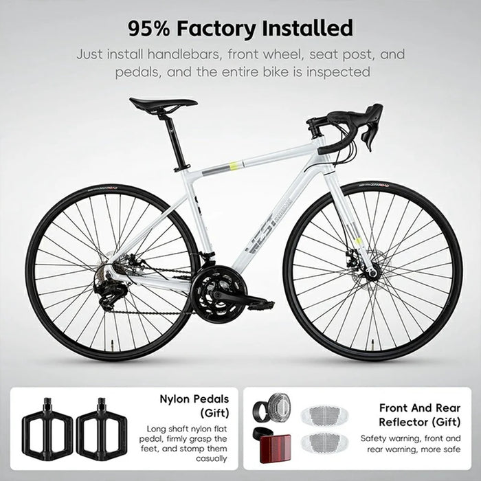 WEST BIKING JX100 700C Road Bike Lightweight Aluminum Alloy Disc Brake Bicycle for 165 - 178cm Height - Black - 7