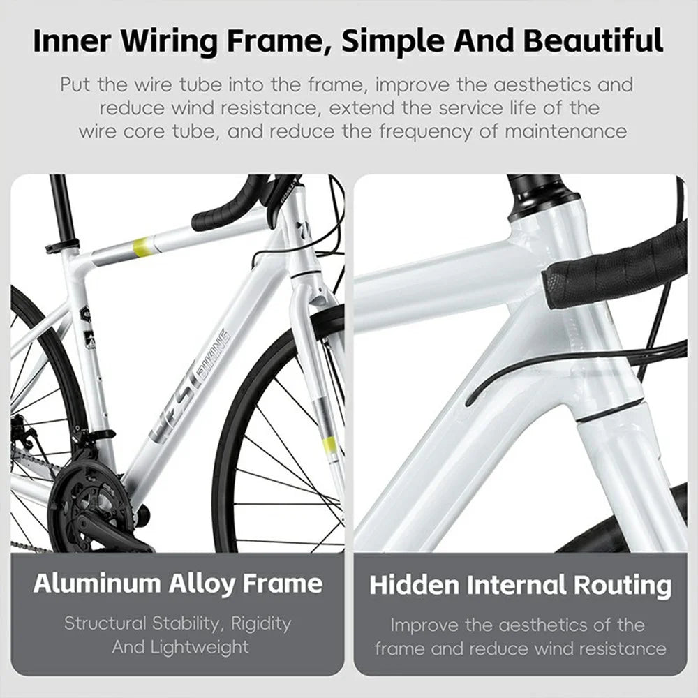 WEST BIKING JX100 700C Road Bike Lightweight Aluminum Alloy Disc Brake Bicycle for 175 - 190cm Height, YP1401051 - White - 3