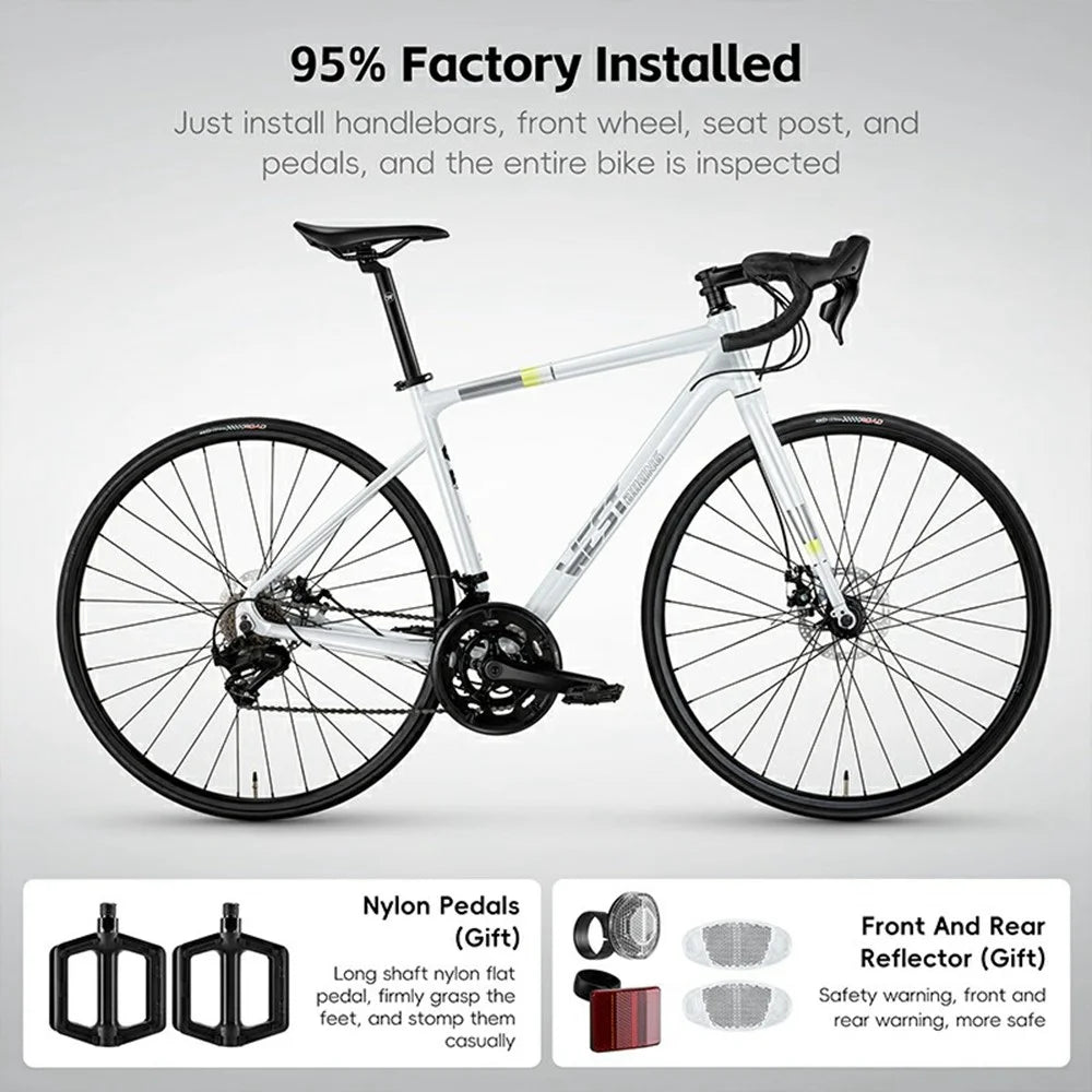 WEST BIKING JX100 700C Road Bike Lightweight Aluminum Alloy Disc Brake Bicycle for 175 - 190cm Height, YP1401051 - White - 7