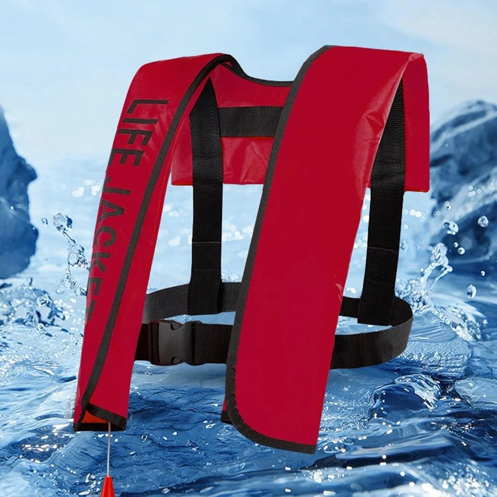 JH-CQJSY-01 Manual Version Portable Inflatable Life Jacket Adult 300D Nylon 150N High Buoyancy Vest - Red - 2