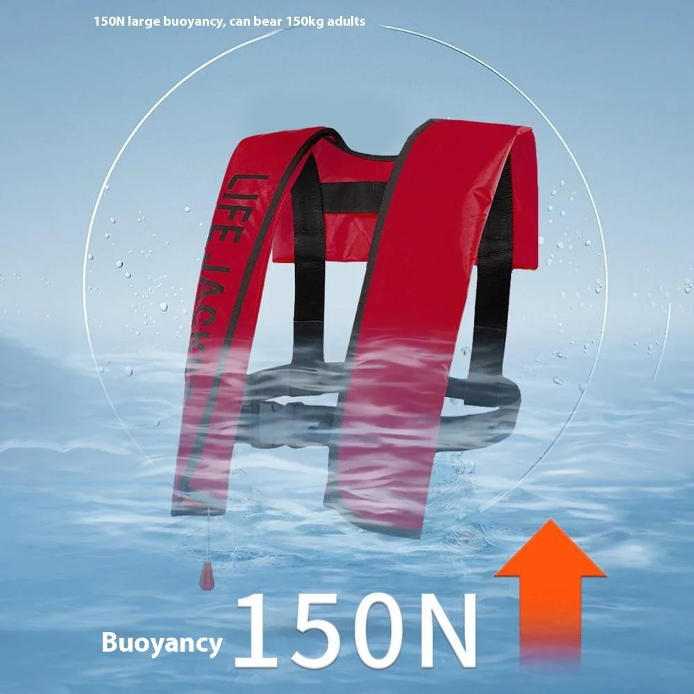JH-CQJSY-01 Manual Version Portable Inflatable Life Jacket Adult 300D Nylon 150N High Buoyancy Vest - Red - 3