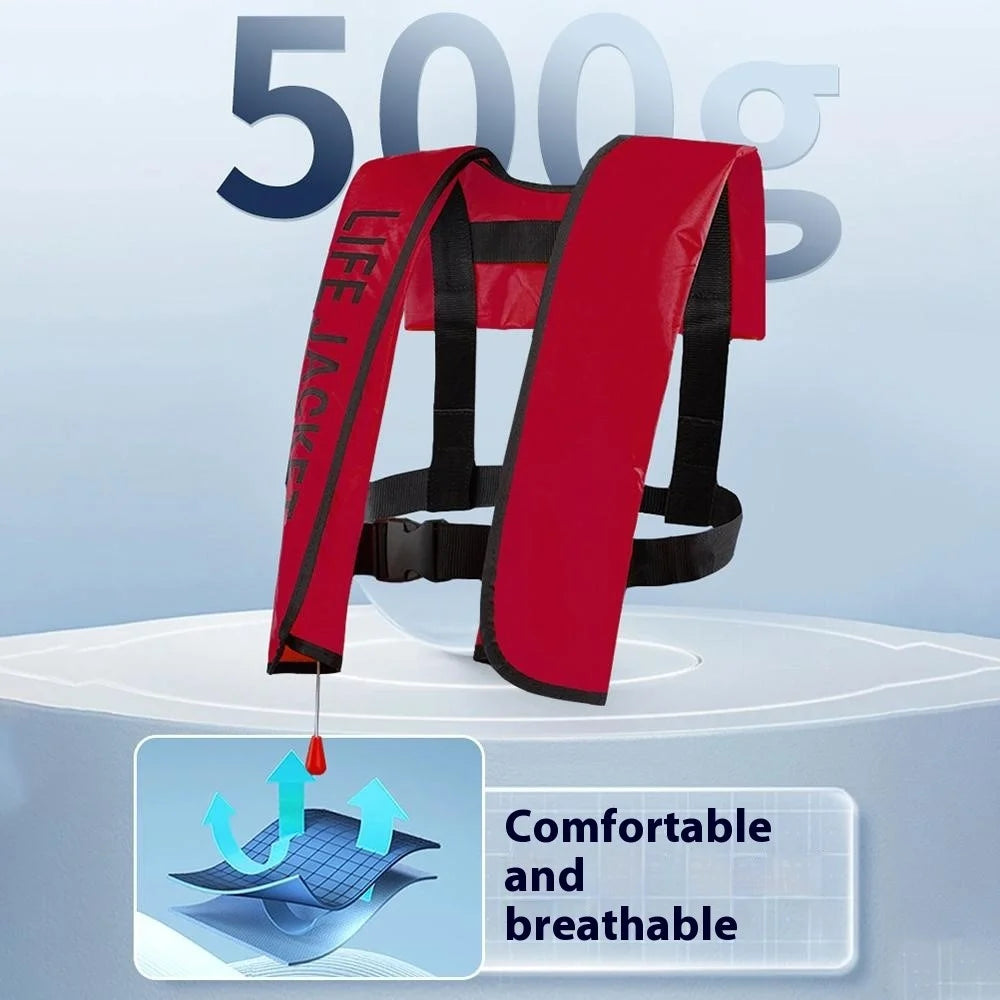 JH-CQJSY-01 Manual Version Portable Inflatable Life Jacket Adult 300D Nylon 150N High Buoyancy Vest - Red - 4