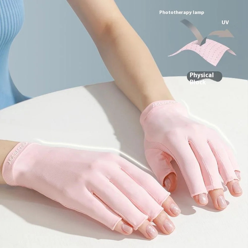 GOLOVEJOY MJ04 Anti UV Half Finger Nail Art Gloves Breathable Ice Silk Mittens for Outdoor Driving - Pink - 2