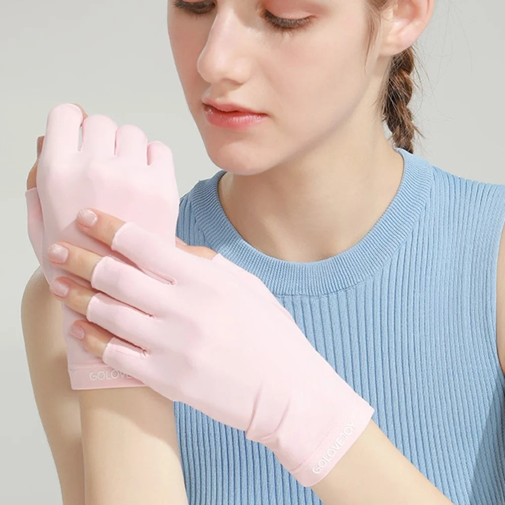 GOLOVEJOY MJ04 Anti UV Half Finger Nail Art Gloves Breathable Ice Silk Mittens for Outdoor Driving - Pink - 4