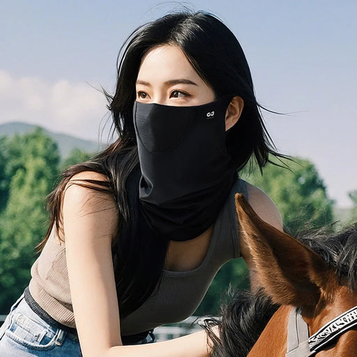 GOLOVEJOY XTJ42 Equestrian Riding Breathable Face Mask Neck Protection Ice Silk Anti UV Face Cover - Black - 2