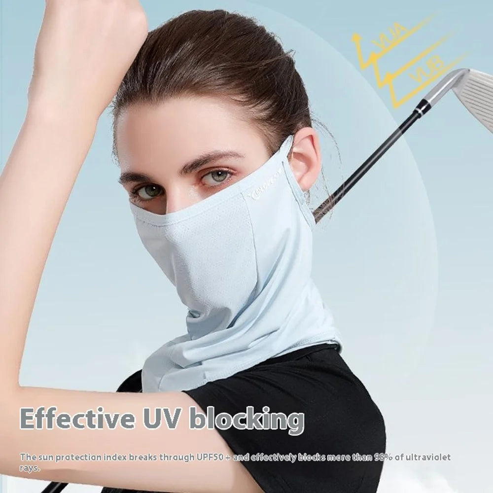 GOLOVEJOY XTJ85 Outdoor Golf Sun Protection Ice Silk Face Mask Neck Gaiter Cooling Breathable Ear Loop Face Cover - Black - 3