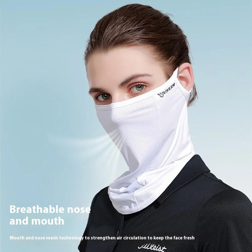 GOLOVEJOY XTJ85 Outdoor Golf Sun Protection Ice Silk Face Mask Neck Gaiter Cooling Breathable Ear Loop Face Cover - Black - 4