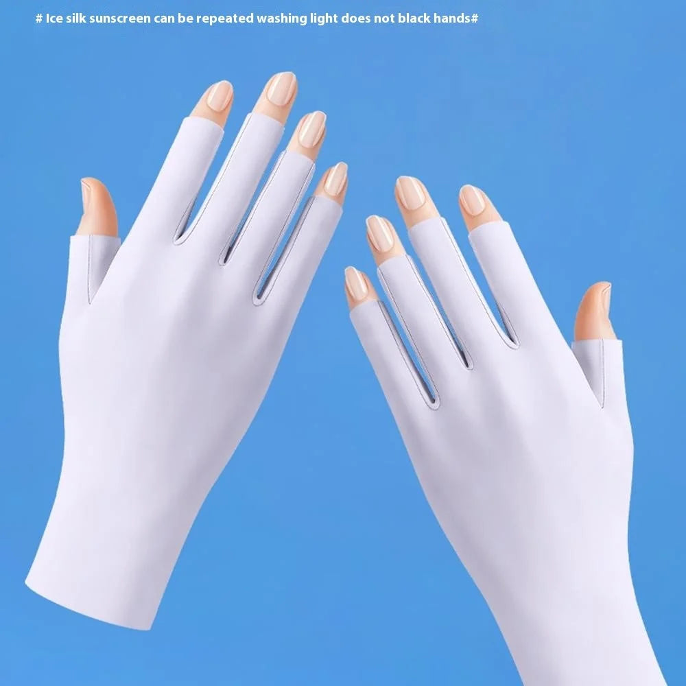 JLST 1 Pair Women Summer Thin Ice Silk UV Protection Gloves Breathable Cycling Manicure Half Finger Gloves - White - 2