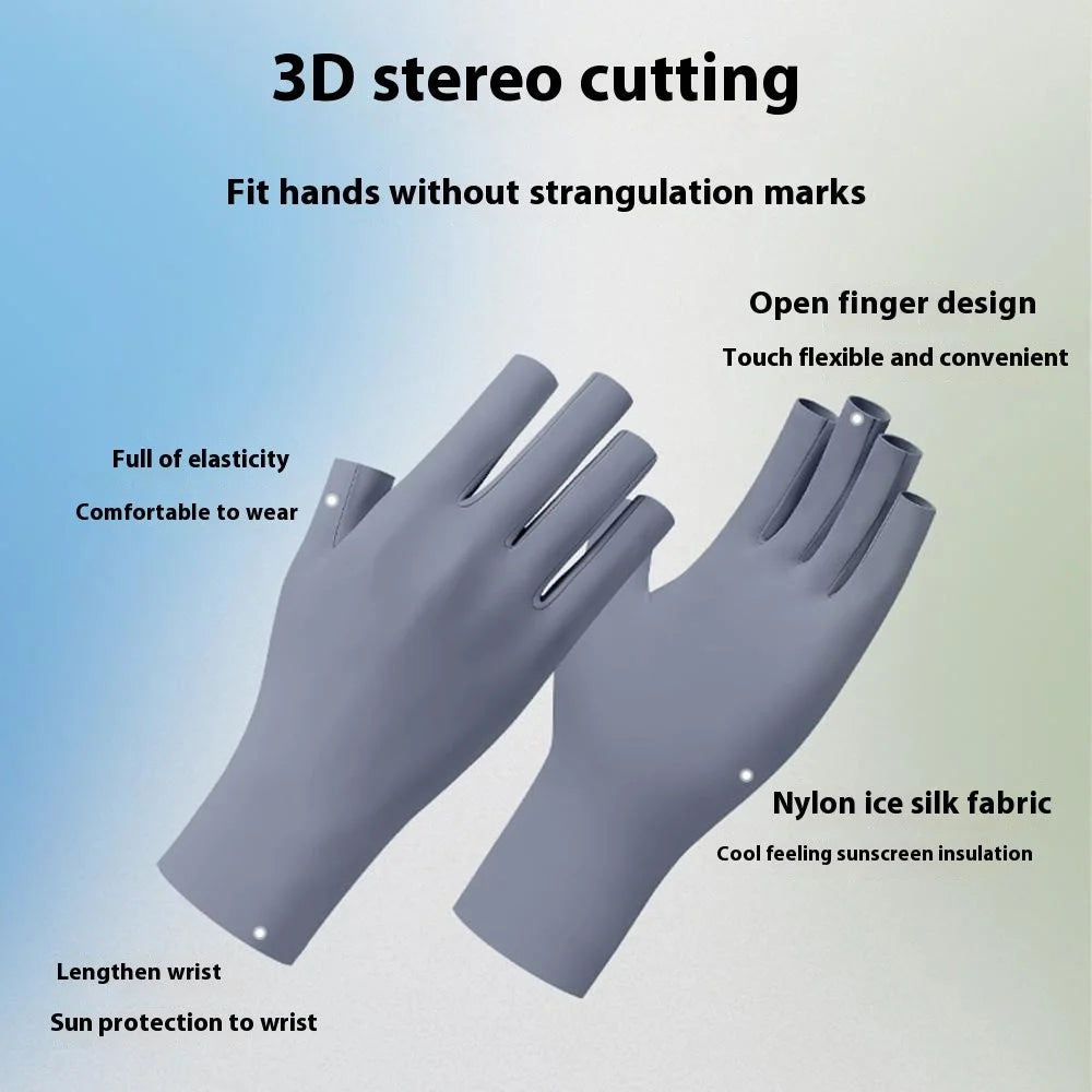 JLST 1 Pair Women Summer Thin Ice Silk UV Protection Gloves Breathable Cycling Manicure Half Finger Gloves - White - 3
