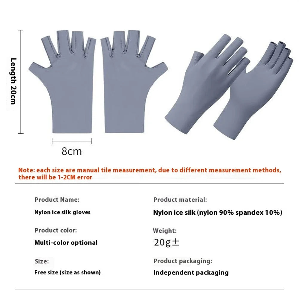 JLST 1 Pair Women Summer Thin Ice Silk UV Protection Gloves Breathable Cycling Manicure Half Finger Gloves - White - 7