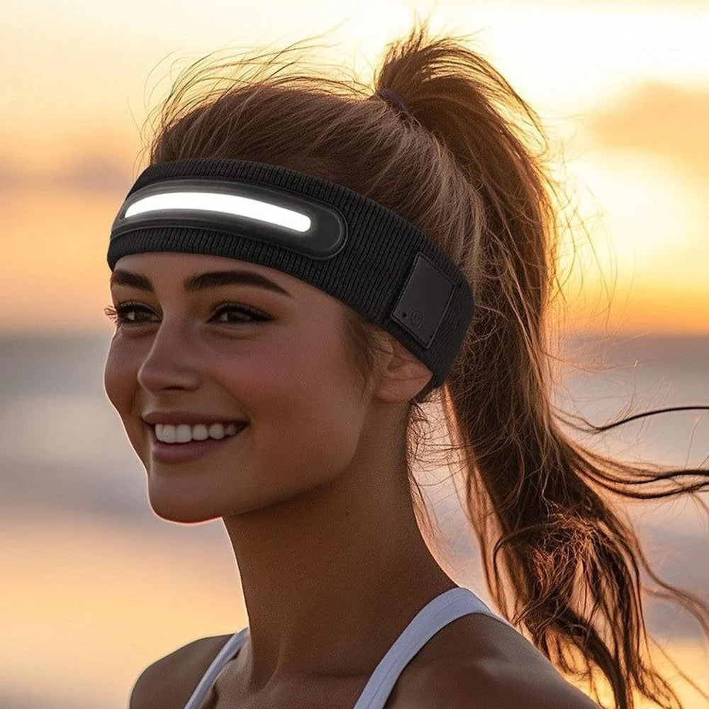 Z3-TD3 LED Headband Running Rechargeable Light Up Headwear Sweat Absorbing 3 Light Modes Hair Band - Black - 3