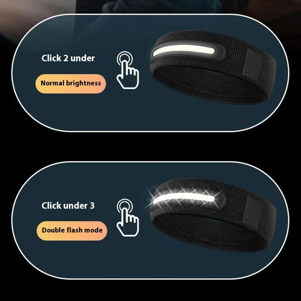 Z3-TD3 LED Headband Running Rechargeable Light Up Headwear Sweat Absorbing 3 Light Modes Hair Band - Black - 5