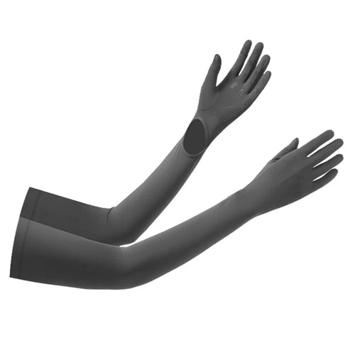 BSCKXT 1 Pair Breathable Ice Silk Armguard Sun Protection Full Finger Arm Sleeves for Outdoor Sports - Dark Grey - 1