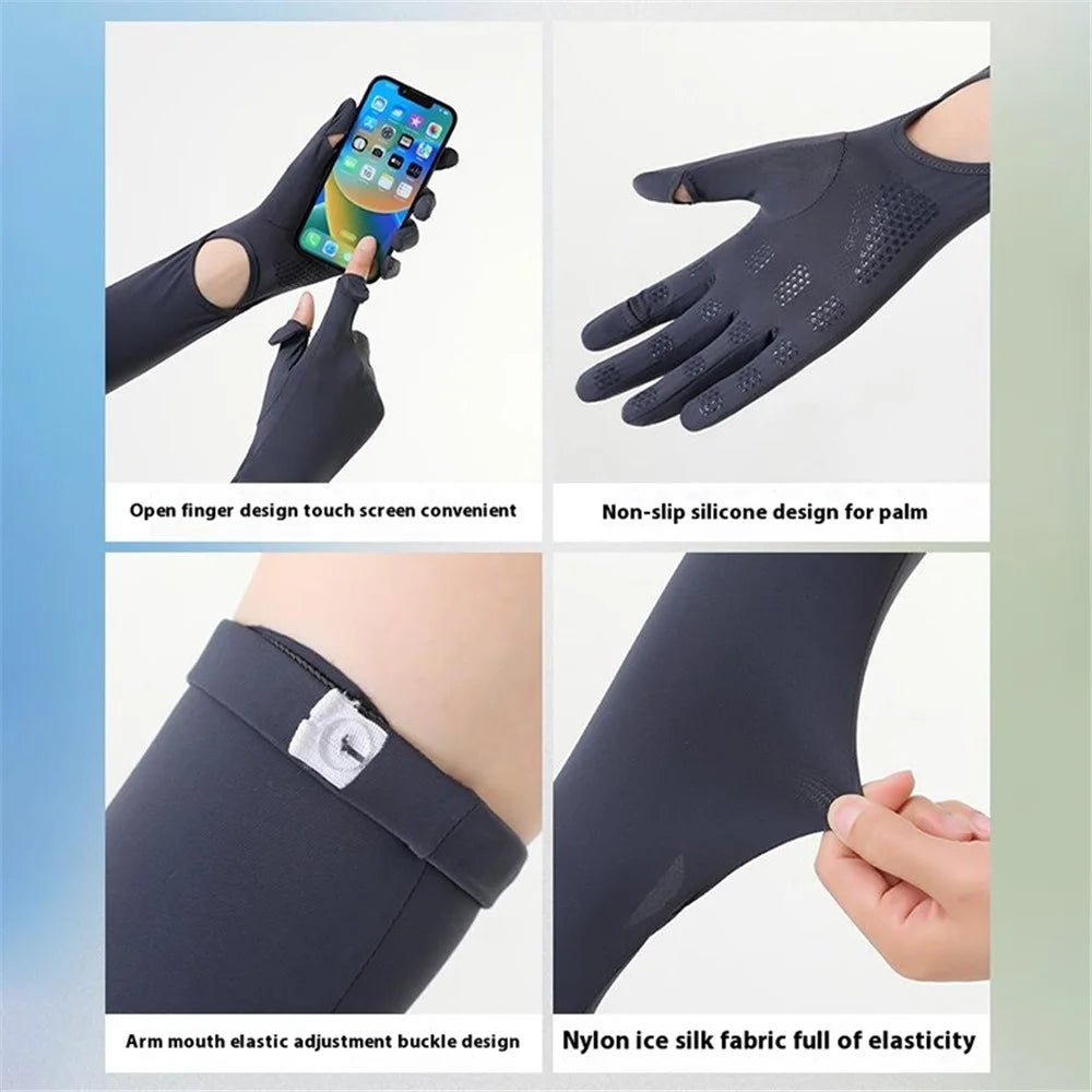 BSCKXT 1 Pair Breathable Ice Silk Armguard Sun Protection Full Finger Arm Sleeves for Outdoor Sports - Dark Grey - 2