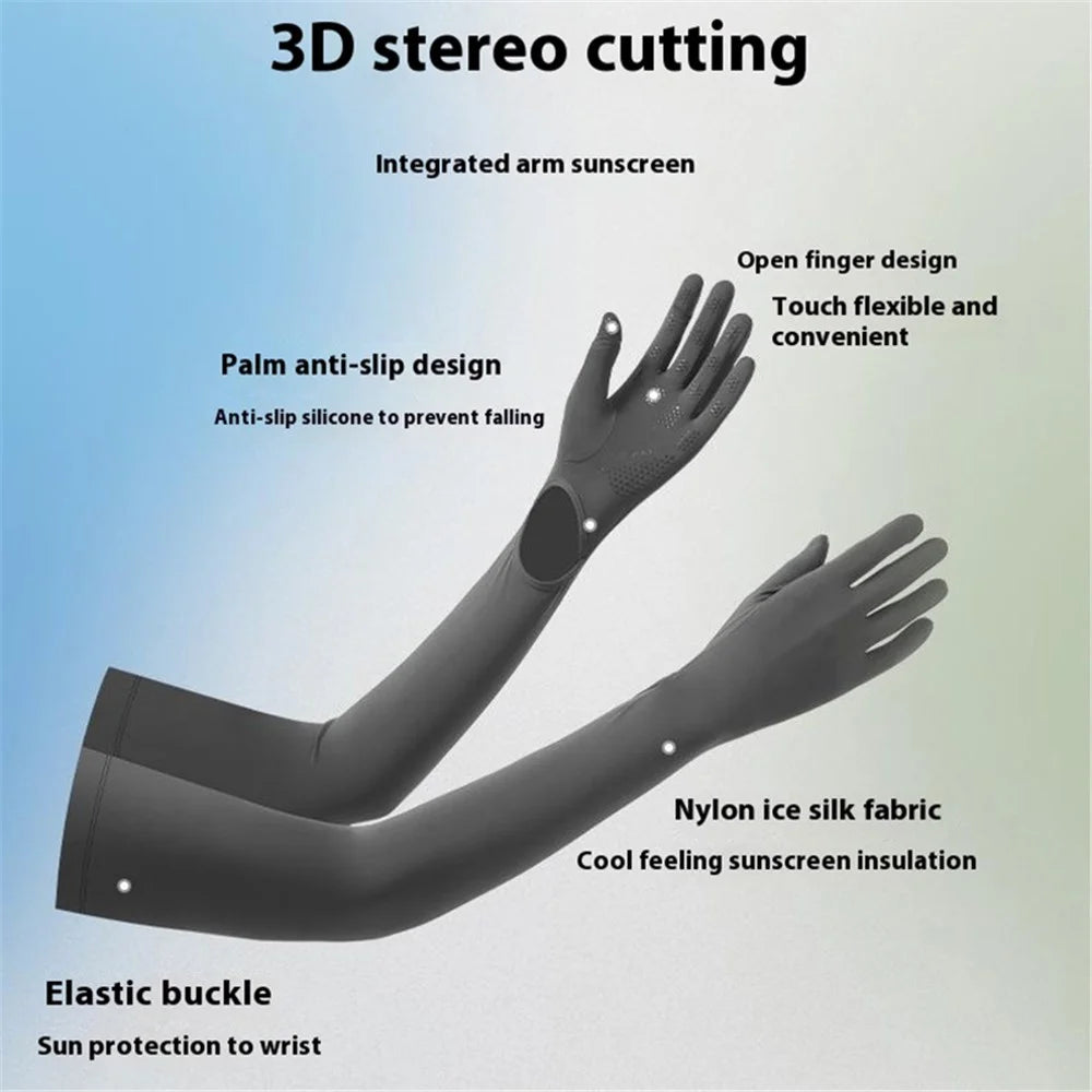 BSCKXT 1 Pair Breathable Ice Silk Armguard Sun Protection Full Finger Arm Sleeves for Outdoor Sports - Dark Grey - 3