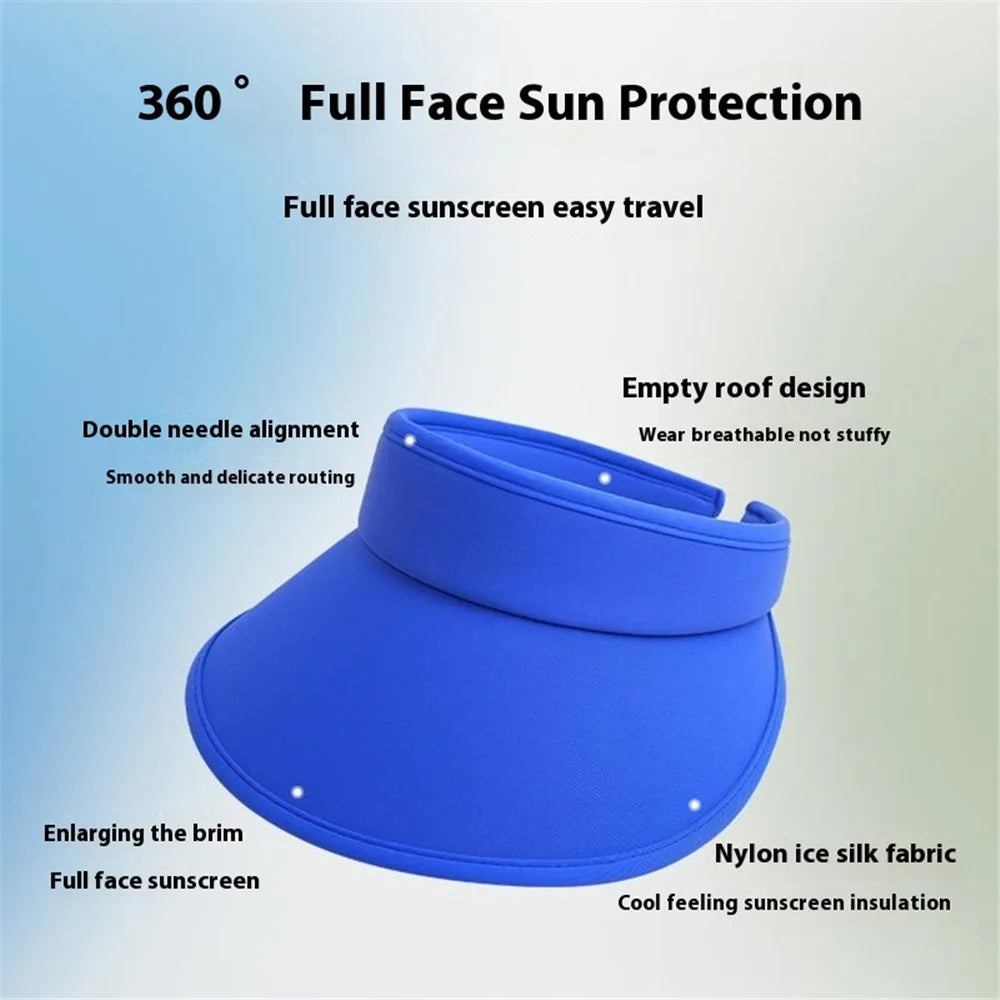 BSKDM Summer Wide Brim Sun Hat UV Protection Visor Cap Quick Dry Sweat Wicking Running Hat - Blue - 2
