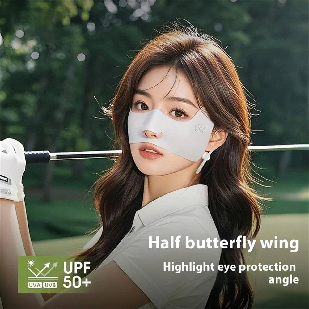 XTJ144 Outdoor Golf Sun Protection Face Mask Women Eye Corner Protection Butterfly Design Breathable Ice Silk Mask - Grey - 3
