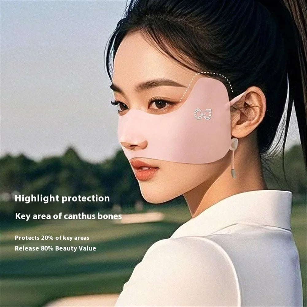 XTJ144 Outdoor Golf Sun Protection Face Mask Women Eye Corner Protection Butterfly Design Breathable Ice Silk Mask - Grey - 4