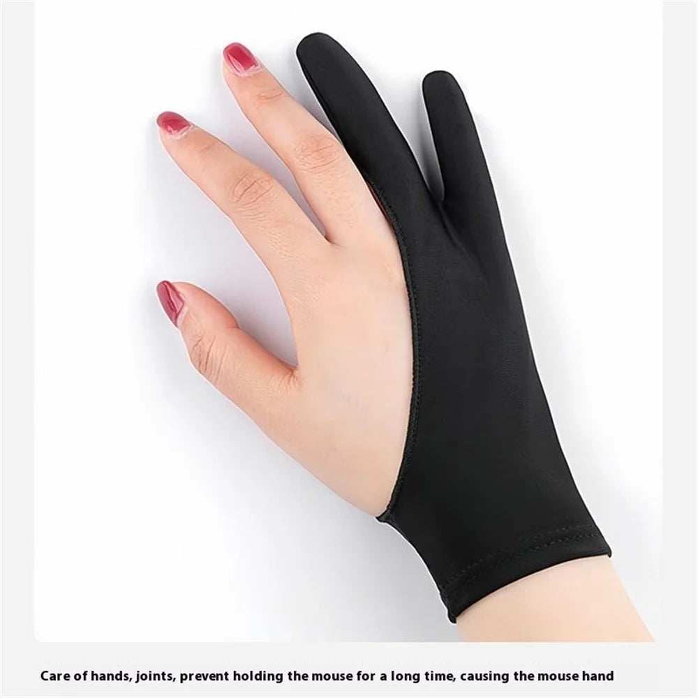 SCHHST 1Pc Anti-Smudge Drawing Glove Artists Thick Spandex Tablet Stylus Two Finger Breathable Sweat Resistant Glove - Black / S - 3