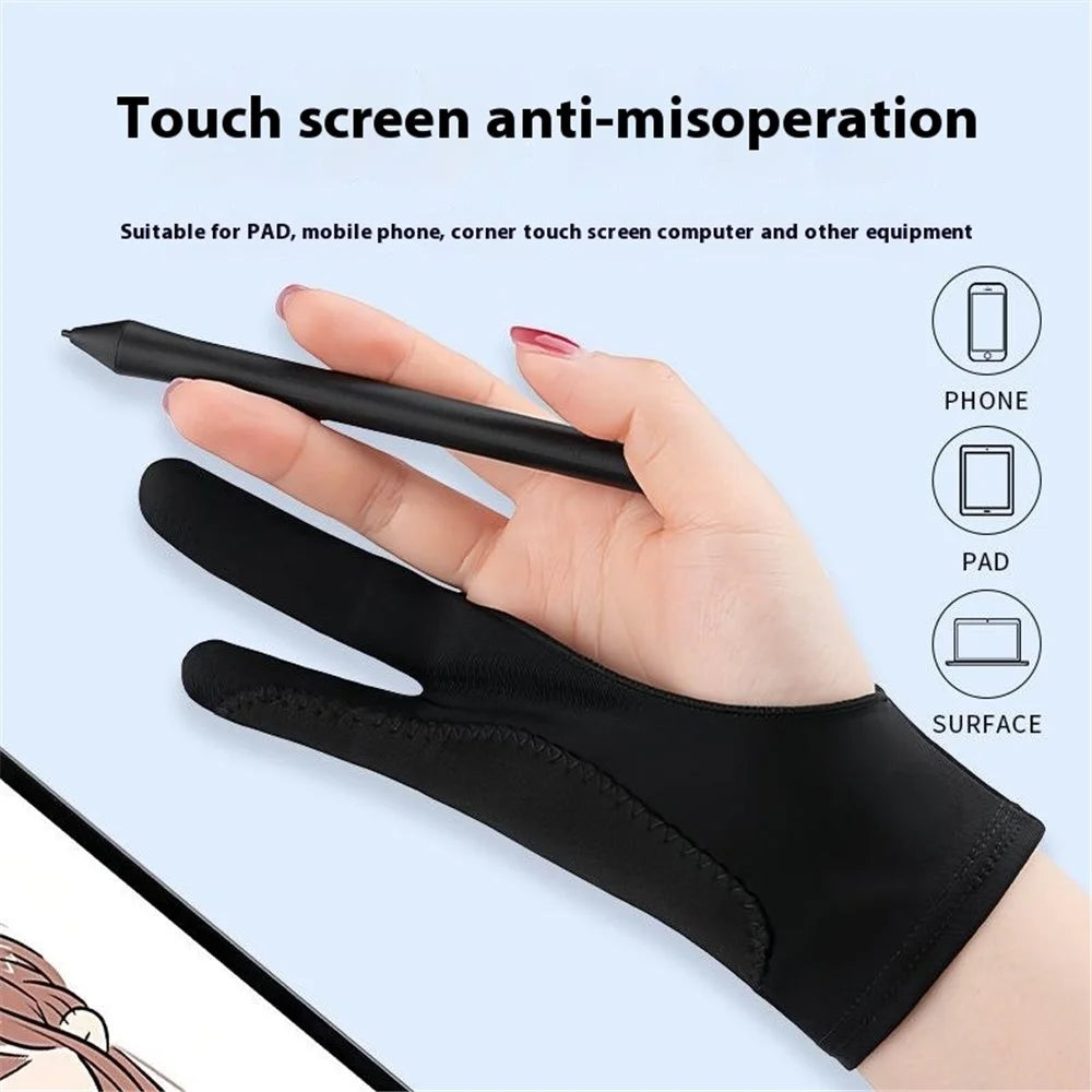 SCHHST 1Pc Anti-Smudge Drawing Glove Artists Thick Spandex Tablet Stylus Two Finger Breathable Sweat Resistant Glove - Black / S - 4