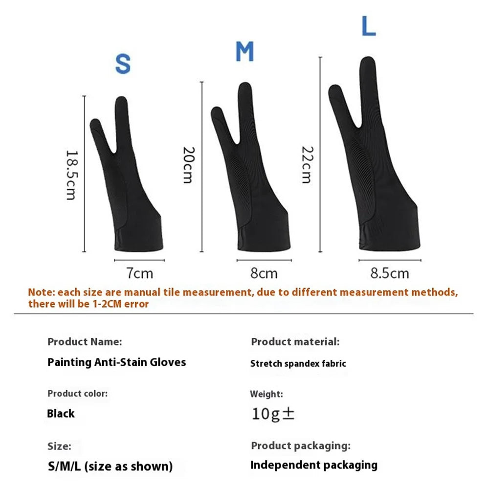 SCHHST 1Pc Anti-Smudge Drawing Glove Artists Thick Spandex Tablet Stylus Two Finger Breathable Sweat Resistant Glove - Black / S - 6