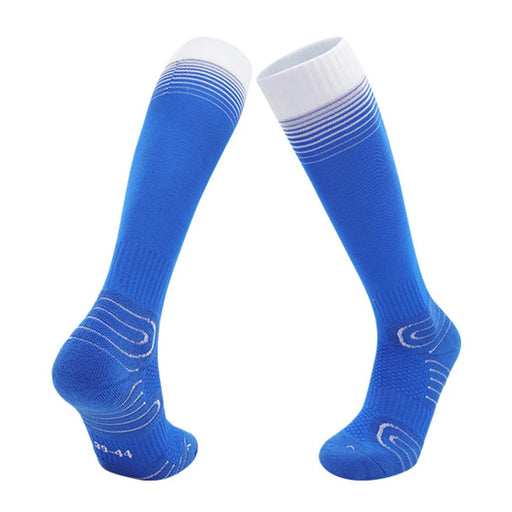 PORFIN 1 Pair M Size 34 - 38 Professional Football Socks Breathable High Tube Thickened Training Socks - Blue + White - 1