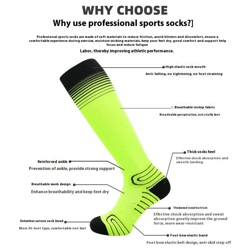 PORFIN 1 Pair M Size 34 - 38 Professional Football Socks Breathable High Tube Thickened Training Socks - Blue + White - 3