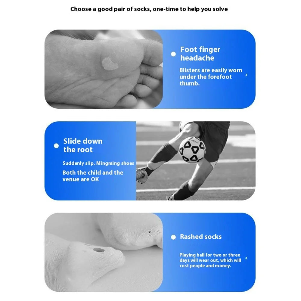 PORFIN 1 Pair M Size 34 - 38 Professional Football Socks Breathable High Tube Thickened Training Socks - Blue + White - 4