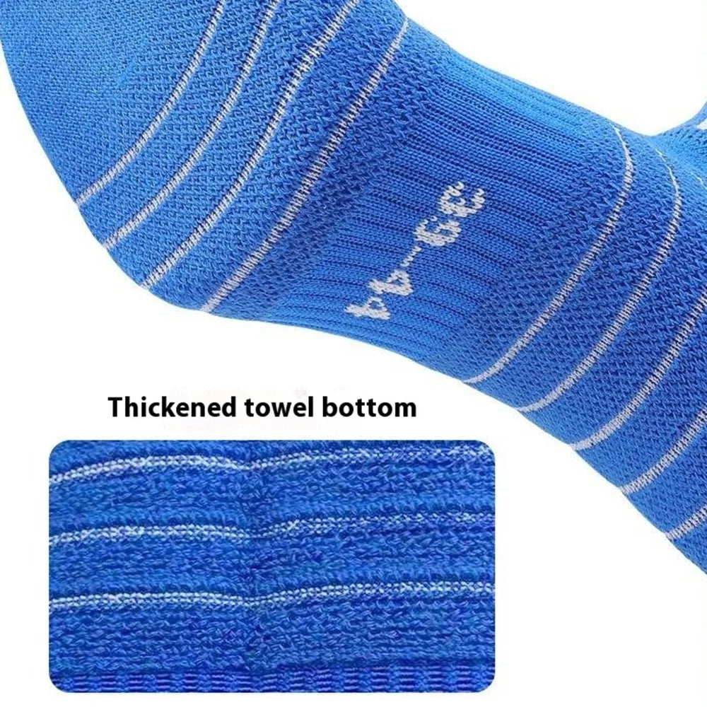 PORFIN 1 Pair M Size 34 - 38 Professional Football Socks Breathable High Tube Thickened Training Socks - Blue + White - 6