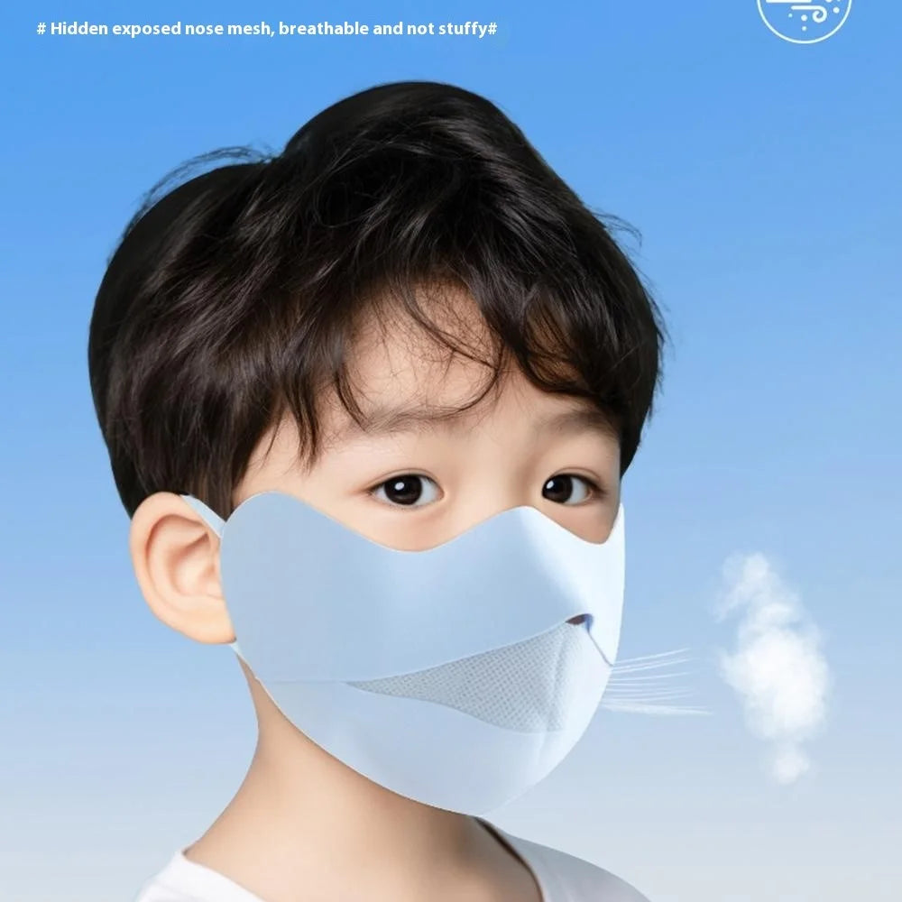 Summer Ice Silk Face Mask for Children Breathable Mesh UV Protection Kids Face Cover with Adjustable Ear Loops - Pink - 3