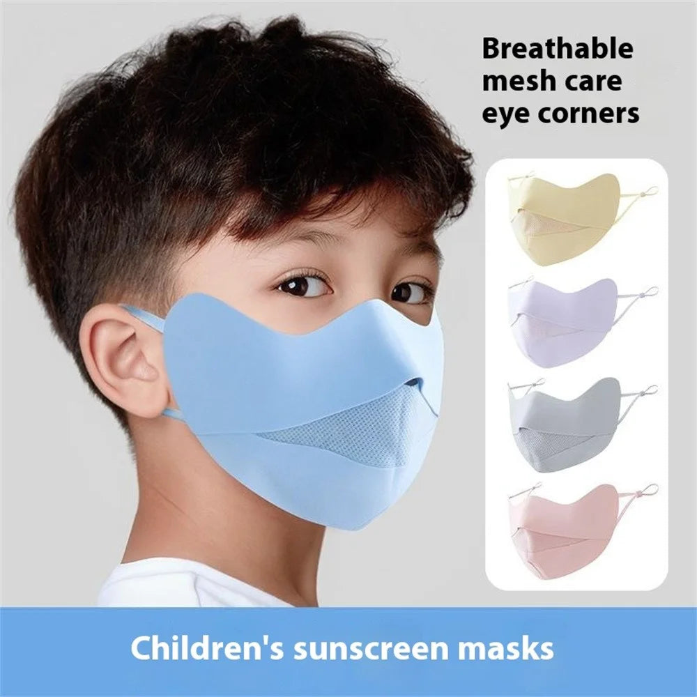 Summer Ice Silk Face Mask for Children Breathable Mesh UV Protection Kids Face Cover with Adjustable Ear Loops - Pink - 6
