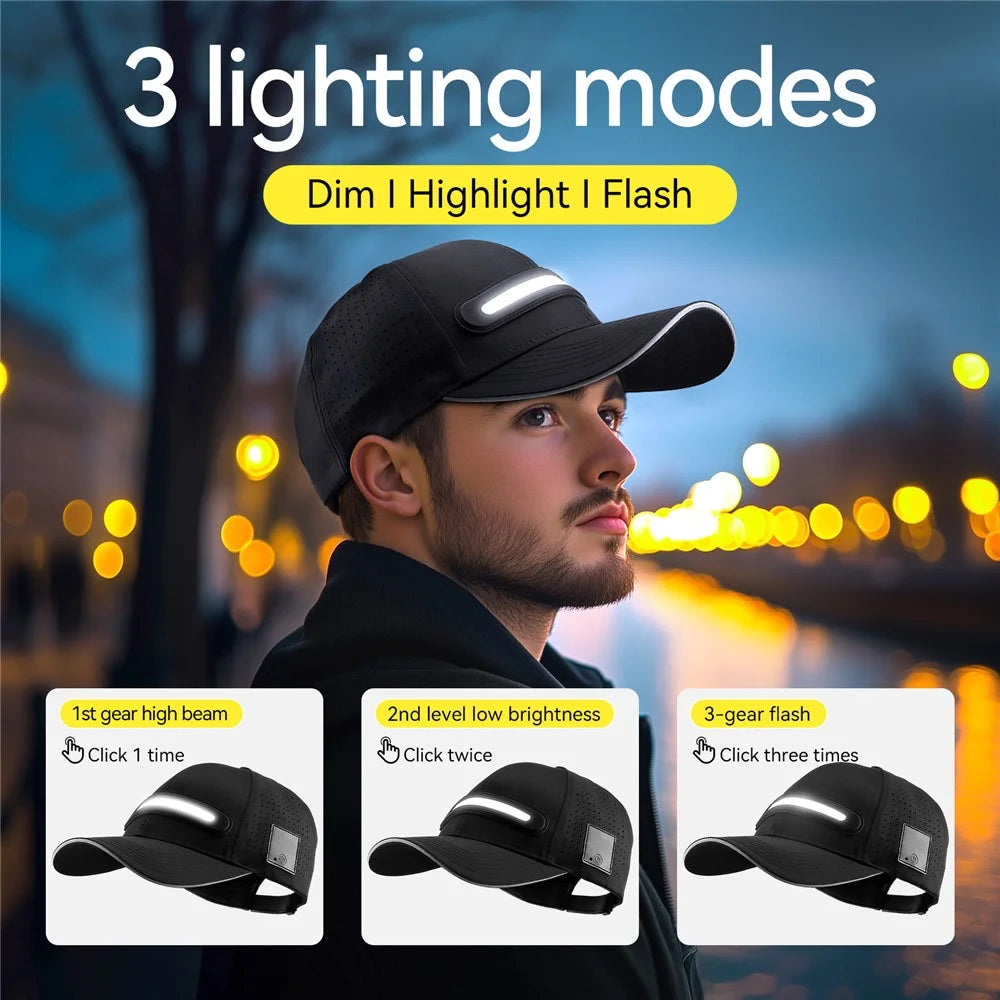BQ-TD3 3 Modes LED Lighting Baseball Cap Rechargeable Illuminated Hat for Outdoor Activities - 6