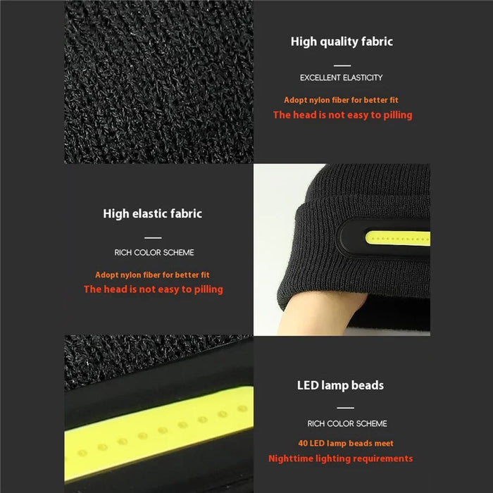 M1-TD3 LED  Light Rechargeable Beanie Hat Night Running Warm Knitted Cap Illuminated Headwear - 7