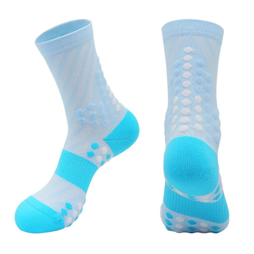 PORFIN Professional Sports Socks Sweat Wicking Mid Calf Socks for Running / Fitness / Basketball, Size M - Light Blue - 1